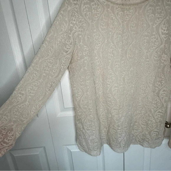 LOFT Sheer Lace Ivory Long Sleeve Blouse Size Large - Picture 4 of 12
